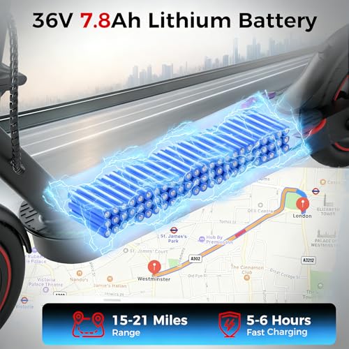 Electric Scooter for Adults - 500W Motor, 21 Miles Range, Black-Red
