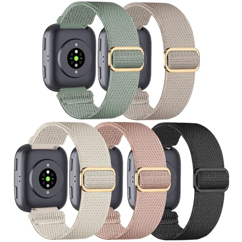 HQzon 5 Pack Elastic Nylon Watch Bands for Amazfit Bip & GTR 2-6, 22mm Sport Strap - Black/Starlight/Rose Pink/Cactus/Stone