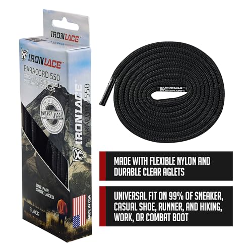 550 Paracord Laces - Heavy-Duty Universal Boot & Shoe Laces, 63-Inch Midnight Black