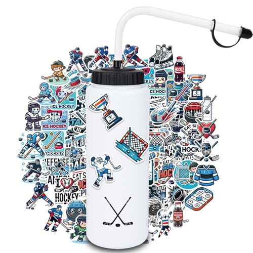 RhythmFit Hockey Water Bottle with Long Straw - 1# 35oz Sports Hydration Bottle + 100 Stickers