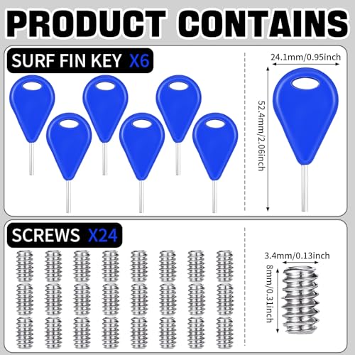Surfboard Fin Key Set with 24 Screws - Blue