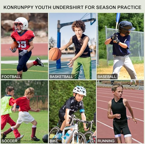 Boys Sleeveless Compression Shirt - Quick Dry Athletic Tank Top - Large Light Blue