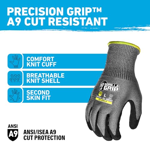 Gorilla Grip A9 Cut Resistant Work Gloves, Nitrile Coated -Large (27242-212B)