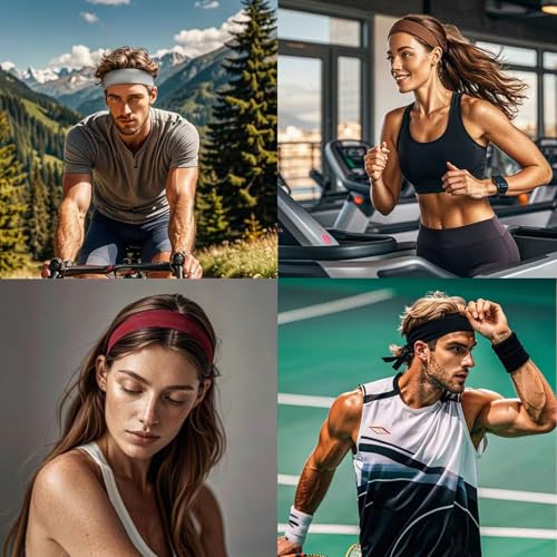3-Pack Non-Slip Elastic Sports Headbands - Soft Stretchy Fabric - Black/Gray/White
