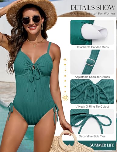 Women's Ribbed One Piece Swimsuit with Tummy Control