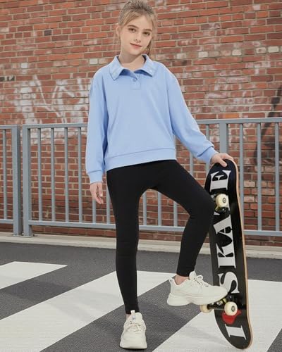 Girls Long Sleeve Collared Pullover Sweatshirt - Blue, 13-14 Years