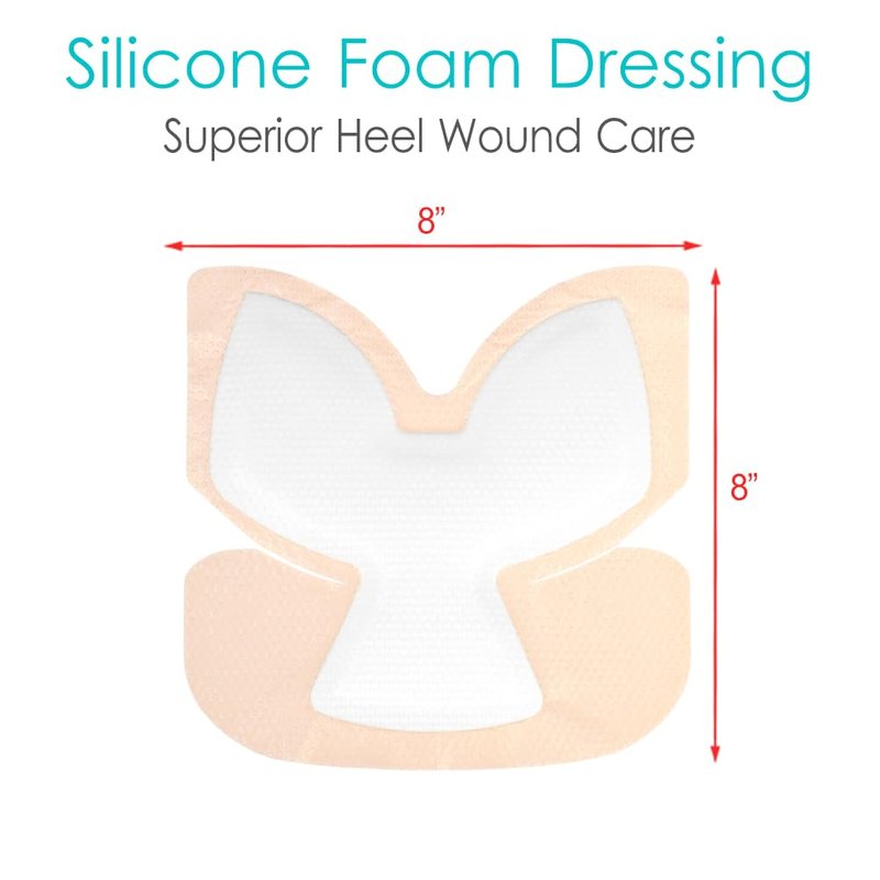 Heel Bordered Silicone Foam Dressing Waterproof Adhesive Sacral Bandages with Absorbent Padding for Elbow Wrist Foot Pressure Bed Sore Hip Knee Replacement Surgery 8.26"x8.26" 2 Pack