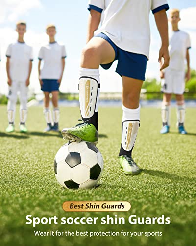 AirsFish Kids Soccer Shin Guards White+Gold Small CE Certified Protective Gear