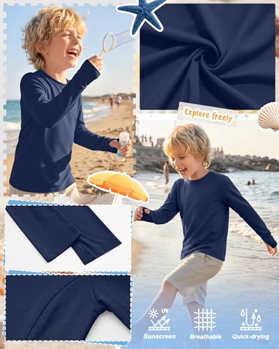 Boys Long Sleeve Rash Guard Swim Shirt - UV Protection - Navy, 5-6 Years