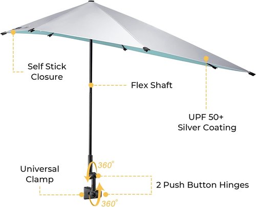 G4Free Beach Umbrella - UPF 50+ Adjustable XL with Universal Clamp for Chairs, Strollers & Golf Carts