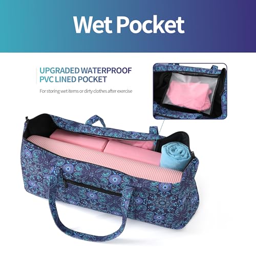 Large Yoga Mat Bag with Wet Pocket - Blue Tote