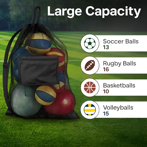 Large Mesh Sports Ball Bag - 30x40 - Durable Gear Carrier with Strap