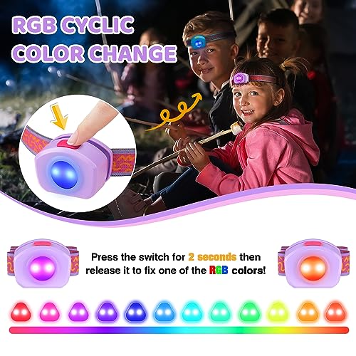 Rechargeable Kids Headlamp with RGB LED Light - Sweety