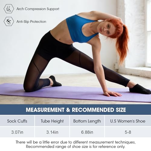 Non-Slip Pilates Grip Socks for Women - Ankle Yoga Socks - 3 Pairs Black