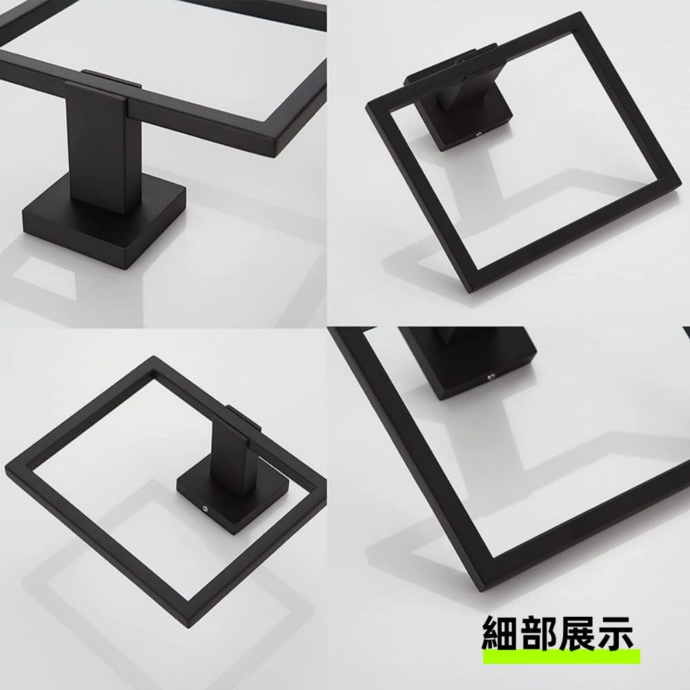 Square Towel Ring Black Hand Towel Holder KWQKEM Wall Mounted Hand Towel Rack Stainless Steel Kitchen Towel Holder Hand Towel Bar Bathroom Accessories for Towel Storage (Matte Black)