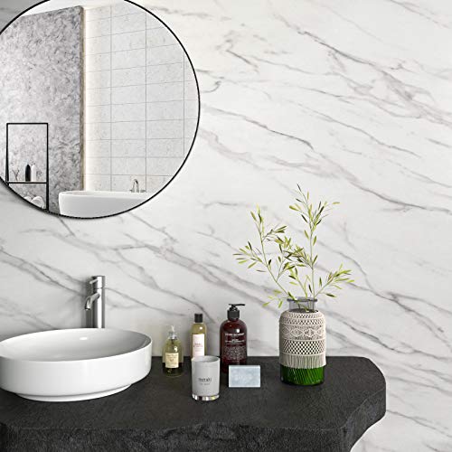 Stickyart White Marble Contact Paper for Cabinets and Drawers Peel and Stick Marble Wallpaper for Countertops Removable Self Adhesive Marble Wall Paper Cabinet Wallpaper for Kitchen Bathroom 12"x80"