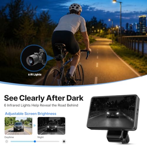 FEISIKE Bike Mirror Camera with 4.3'' Display, 145° Wide-Angle, 3X Zoom, Night Vision – Rear View Monitor for Cycling