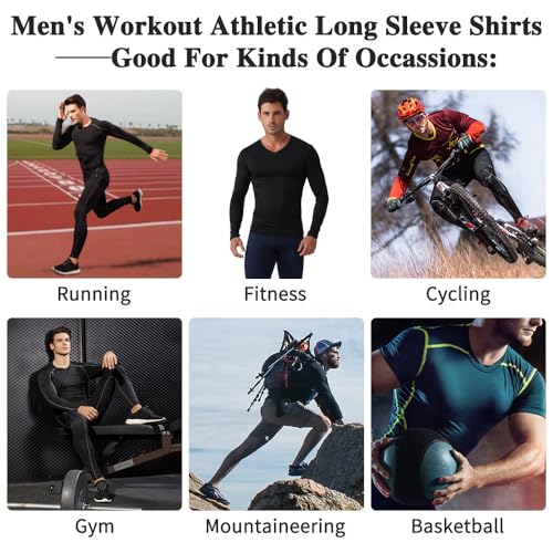 Men's V Neck Compression Shirt - Long Sleeve Workout Top - Hot Pink, Small