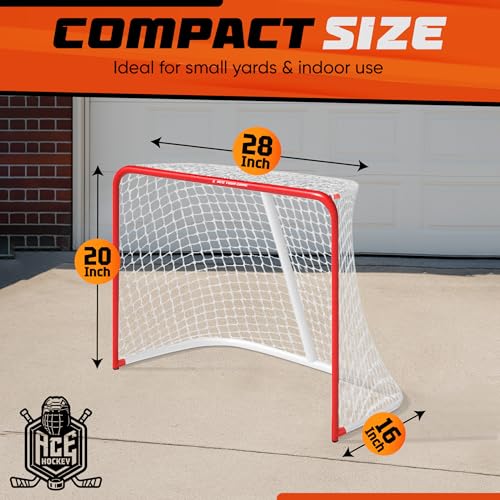 28" x 20" Steel Frame Hockey Goal - Compact Youth Practice Net