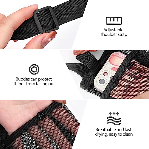 Mesh Water Bottle Holder with Pocket and Strap - Small, Black