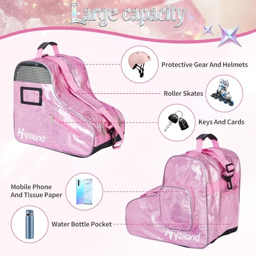 Hytiland Dazzling Pink Holographic Skate Bag for Inline & Ice Skates - Spacious & Water-Resistant