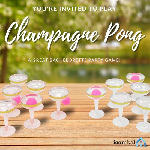 Champagne Pong Set - 21-Piece with Gold-Trimmed Cups & Pink Balls