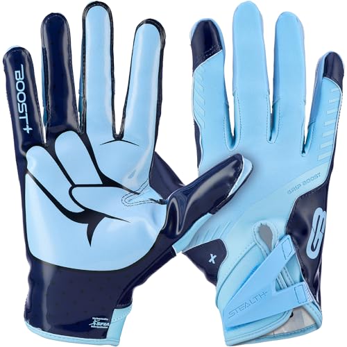 Grip Boost Stealth 6.0 Boost+ Football Gloves - Peace Blue Large, Adult/Youth, Wide Receiver