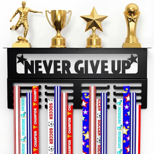 Wall-Mount Medal Holder & Trophy Shelf - Holds 64+ Medals