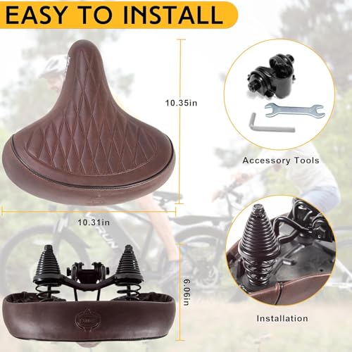LEWEE Brown Beach Cruiser Bike Seat, Wide Comfortable Vintage Saddle - Extra Plush