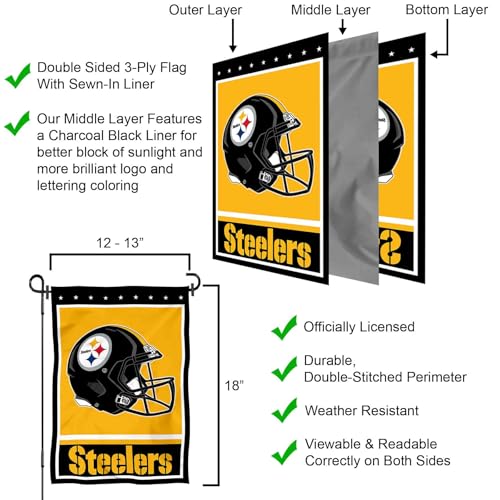Pittsburgh Steelers Yard Garden Flag - Double Sided Sports Team Decor 12.5x18 Inches