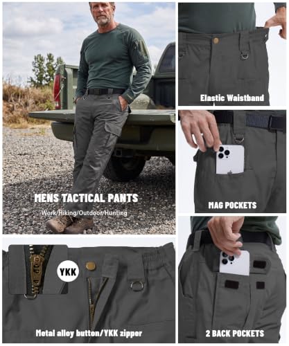 Men's Tactical Cargo Pants Water-Resistant Ripstop 40W x 30L Dark Grey Lightweight Outdoor Work Pants