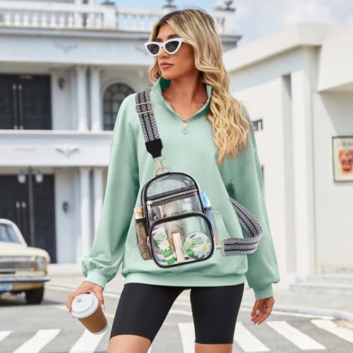 Clear Stadium Purse with Water Bottle Holder - Black-C