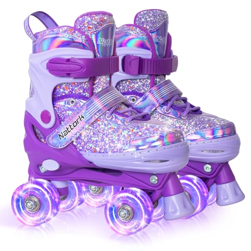 Adjustable Kids Roller Skates with Light-Up Wheels - 4 Sizes for Ages 3-12