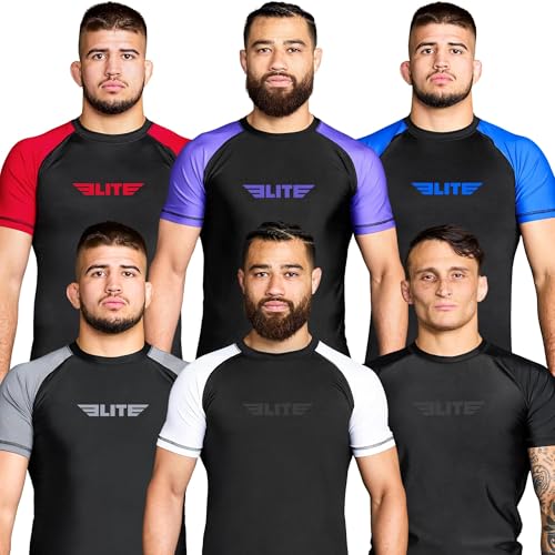 BJJ Rash Guard for Men - Short Sleeve Compression Base Layer - Black, Large