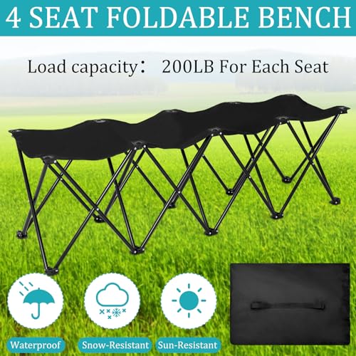 Portable 4-Seat Folding Team Bench with Carry Bag - Black