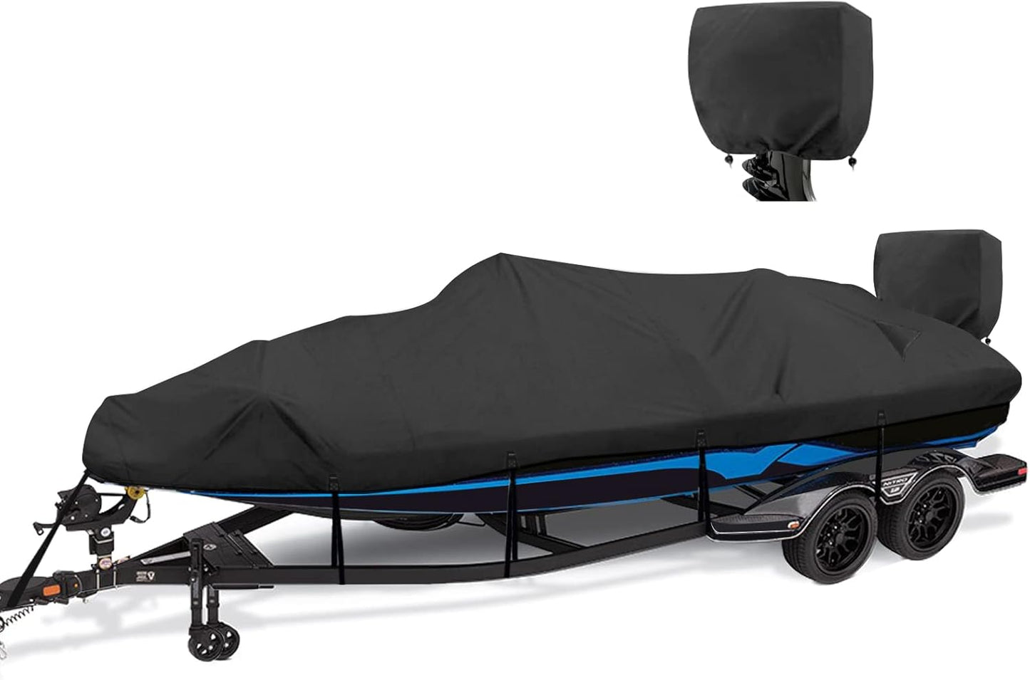1200D Waterproof Boat Cover - Heavy Duty Protection for 16' to 18.5' Bass & V-Hull Boats - Black