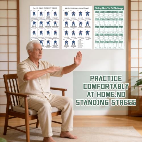 Tai Chi Chair Workout Chart for Beginners - 2 Laminated Posters