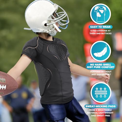TUOY Kids Youth Padded Chest Rib Protector Shirt for Football Baseball - Black, Large