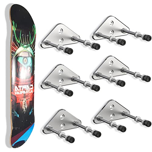 Skateboard Wall Mount Hanger - 6 Pack Aluminum Display Bracket
