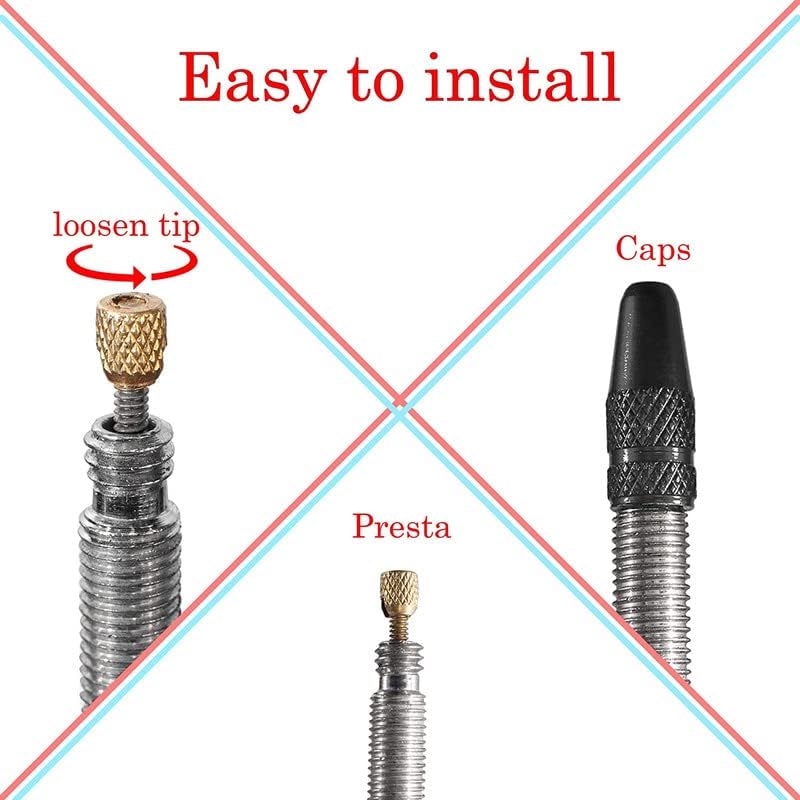 Presta Valve Caps Set - 6 Aluminum Alloy Caps - Black
