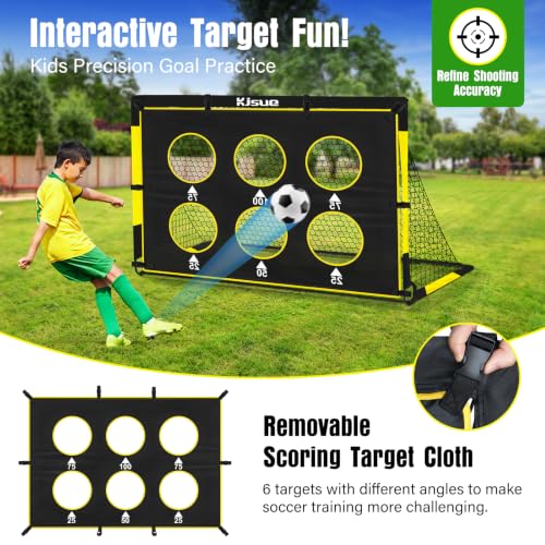 Kids Soccer Goal Set - 2 Portable 6x4 ft Goals with Ball & Targets - Black & Yellow