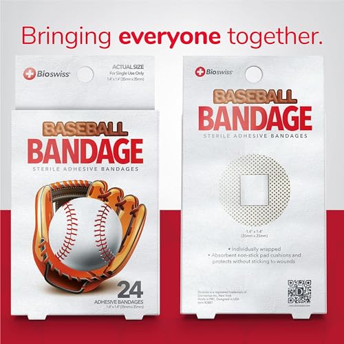 Baseball-Shaped Adhesive Bandages - Latex Free, 24 Count
