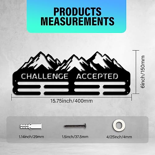 Challenge Accepted Marathon Medal Hanger Display Rack Wall Mount for Over 50 Medals