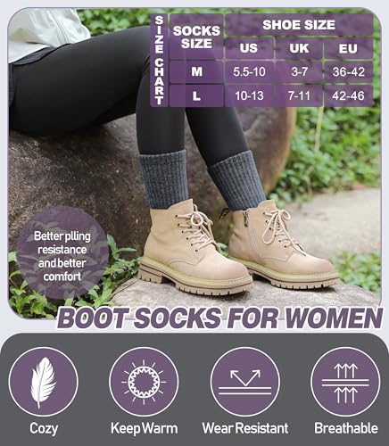 DYW Merino Wool Hiking Socks for Women & Men - Thermal Warm Winter Crew Cushion 5 Pairs - Black/Gray/White/Khaki/Coffee, Medium