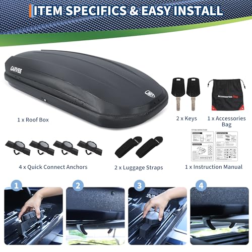 Rooftop Cargo Box Carrier - 12 Cubic Feet Hard-Shell Storage
