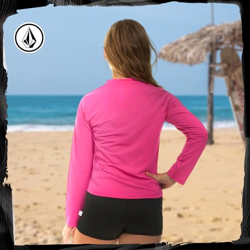 Girls Long Sleeve Rash Guard - UPF 50+ Swim Shirt, Fuchsia