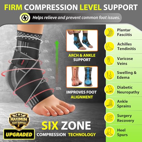 Ankle Brace with Arch Support - Compression Sleeve - Black Medium
