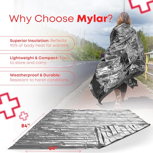 Emergency Mylar Rescue Blanket - Large Thermal Sheet, 5 Count