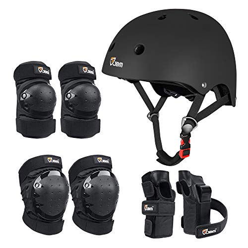 Skating Protective Gear Set for Ages 14+ - Helmet, Knee & Elbow Pads, Wrist Guards - Black