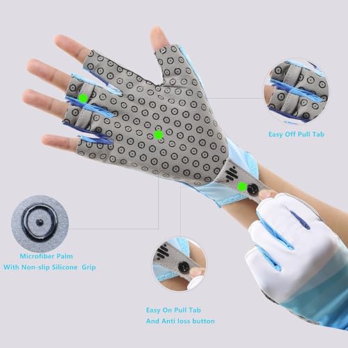 Fingerless UV Protection Gloves for Fishing - Blue, Large-X-Large